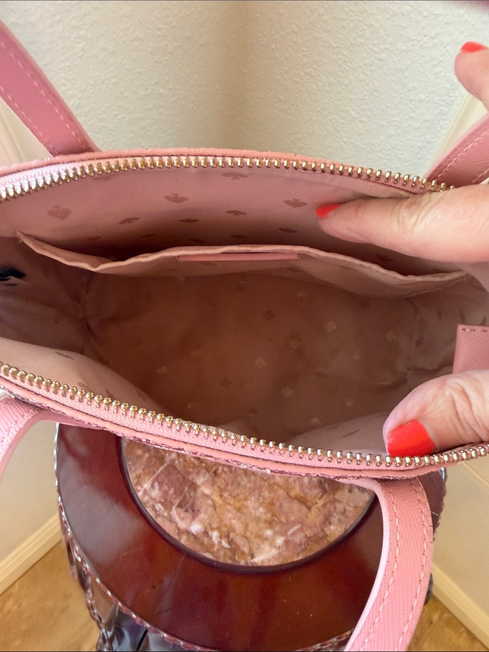 Kate Spade Pink Glitter Mixed In Tote Bag Authentic Crossbody Top Zipper - Picture 6 of 11